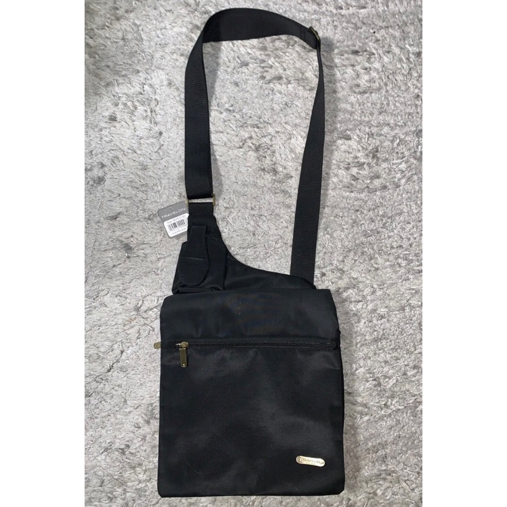 NWT Travelon Large Black Messenger Crossbody Bag Purse Microfiber Anti-Theft